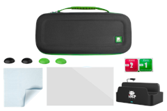 iMP Tech - Protect and Charge Pack with Case, Charge Dock, Tempered Glass Screen Protector and 4 Thumb Grips - Black