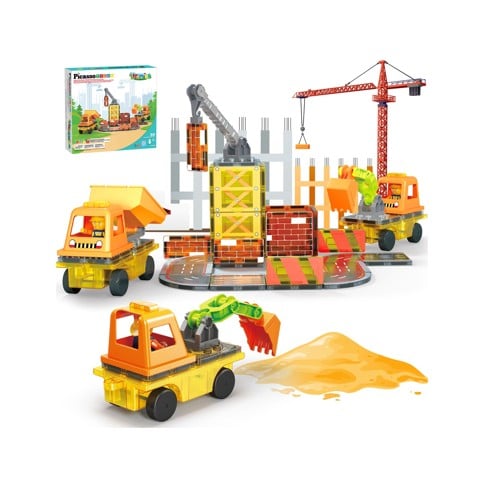 Picasso Tiles - Magnetic Tiles 5-in-1 Construction Vehicle Builder Set 50pcs (PTU06)