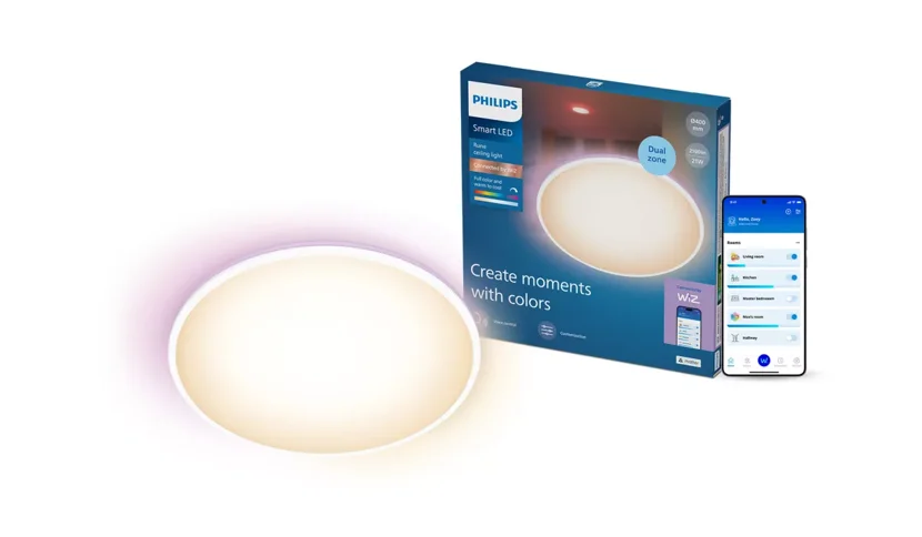 Philips Smart Lighting WiZ Rune taklampe 21W hvit – 2 lyssoner, RGB og justerbart hvitt lys, Matter
