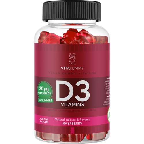 VitaYummy - D3 Vitamins (Raspberry) - 60 pcs. - Vibrant Colors from Carrots and Blackcurrants