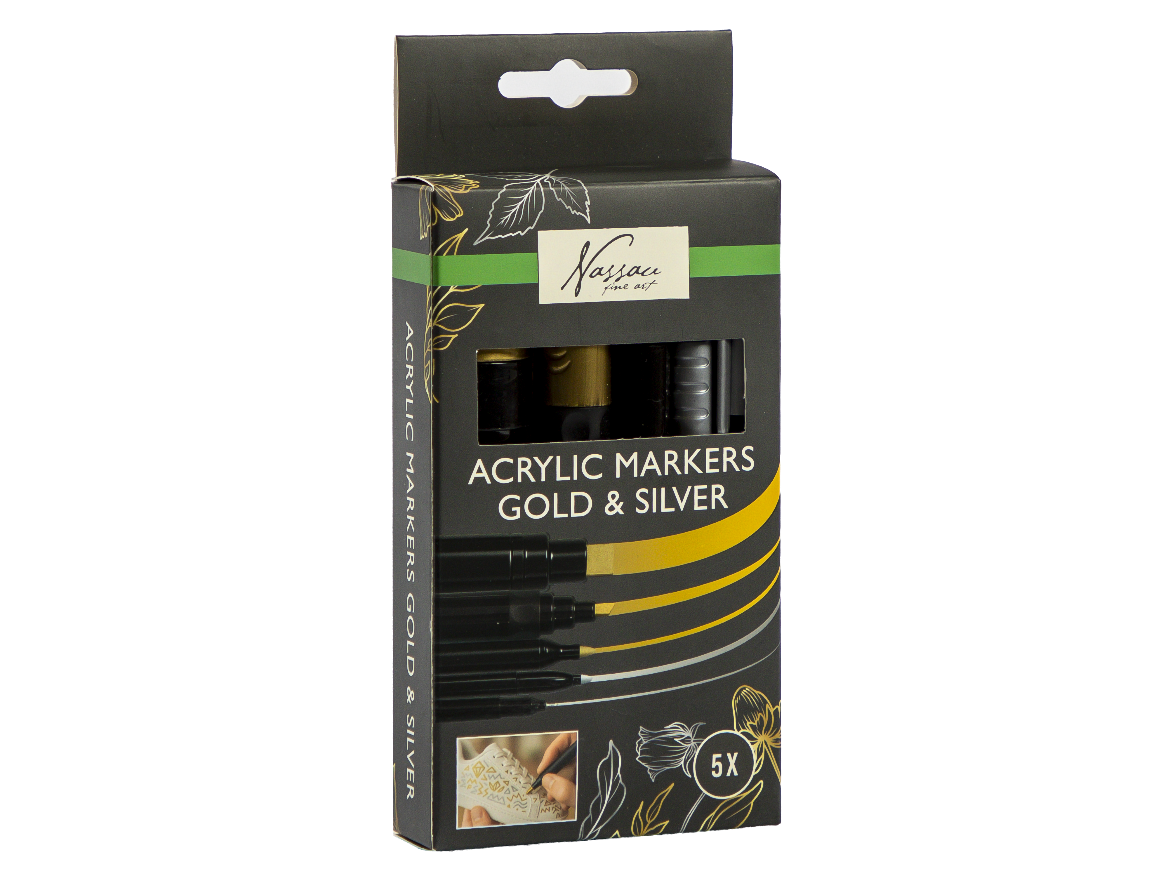 Nassau - Acrylic Paint Markers Gold & Sliver, 5 pcs (AR017005)