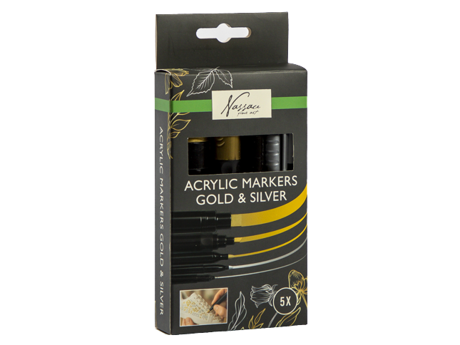 Nassau - Acrylic Paint Markers Gold & Sliver, 5 pcs (AR017005)
