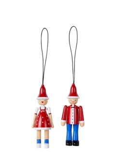 Kay Bojesen - Weihnachtsschmuck Weihnachtsjunge Ole und Weihnachtsmädchen Lise - Rot/Blau/Weiss - 10 cm