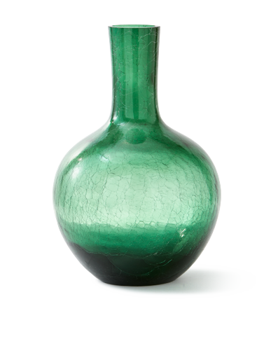 POLSPOTTEN - Crackled Glass Ball Body Vase - L - Dunkelgrün