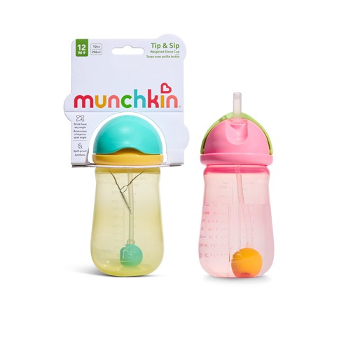 Munchkin - 2pk Tip & Sip Straw Cup - Pink/Yellow - 296 ml +12m