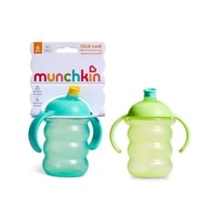 Munchkin - 2pk Click Lock™ Bite-Proof Trainer Cup +6m - Blue/Green - 240 ml