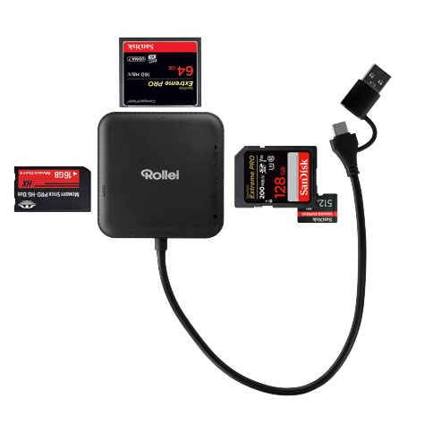 Rollei - 4-in-1 Card Reader - SD, CF, MS & microSD