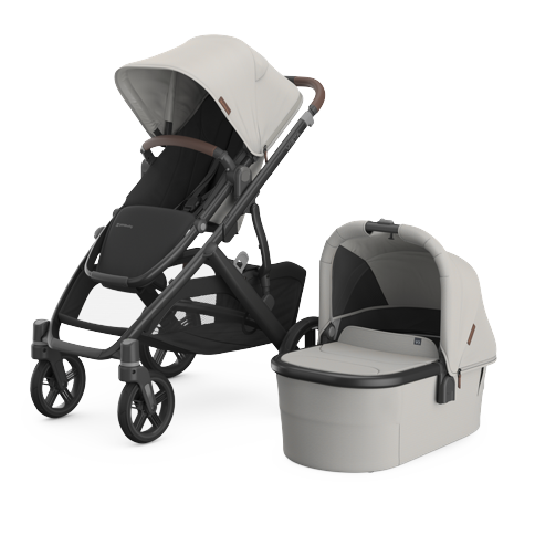 UPPABaby - Vista V3 Stroller - Savannah - Pearl Gray Jacquard - Carbon Frame - Chestnut Leather