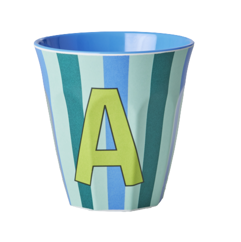 Rice - Melamine Cup with the Letter A - Blue and Green - Medium - 250 ml