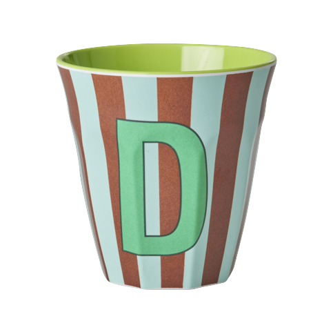 Rice - Melamine Cup with the Letter D - Brown and Green - Medium - 250 ml