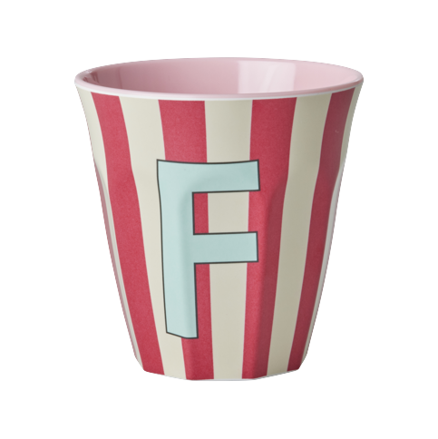 Rice - Melamine Cup with the Letter F - Pink and Red - Medium