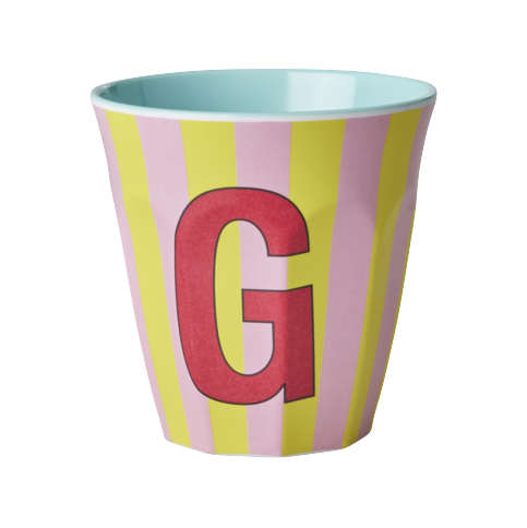 Rice - Melamine Cup with the Letter G - Pink and Yellow - Medium - 250 ml