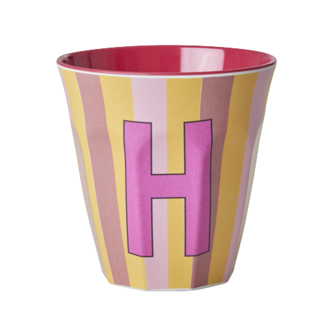 Rice - Melamine Cup with the Letter H - Pink and Red - Medium