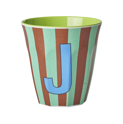 Rice - Melamine Cup with the Letter J - Blue and Green - Medium - 250 ml