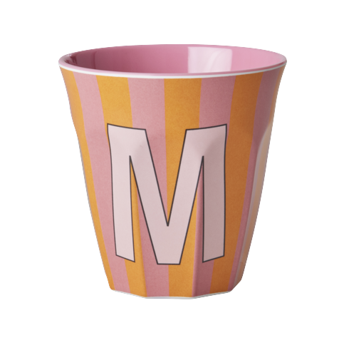 Rice - Melamine Cup with the Letter M - Pink and Orange - Medium