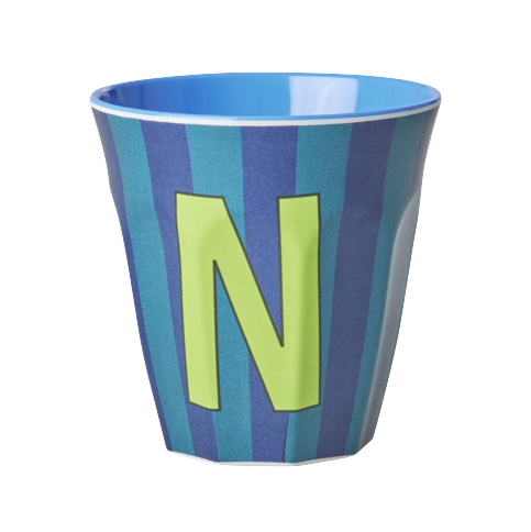 Rice - Melamine Cup with the Letter N - Blue and Green - Medium