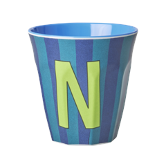 Rice - Melamine Cup with the Letter N - Blue and Green - Medium