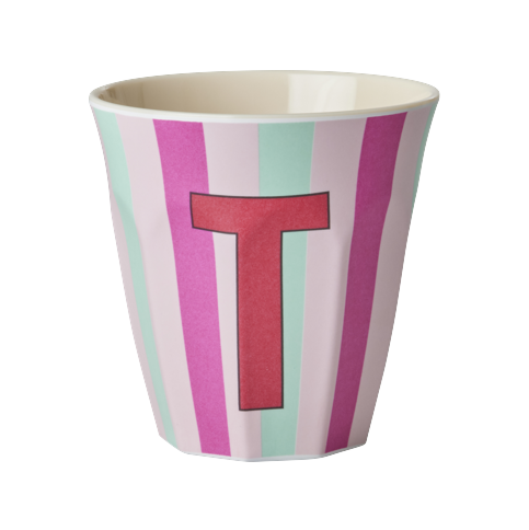 Rice - Melamine Cup with the Letter T - Pink and Red - 250 ml