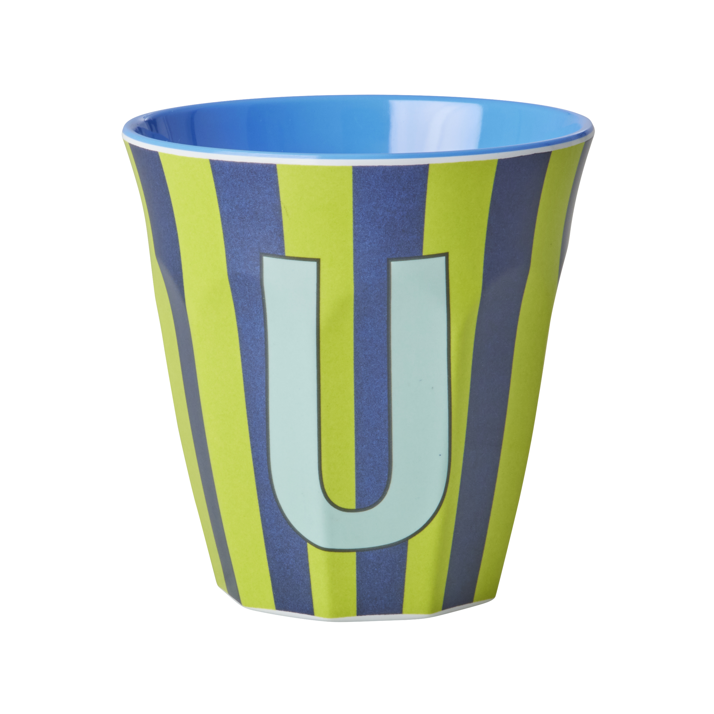 Rice - Melamine Cup with the Letter U - Blue and Green - Medium