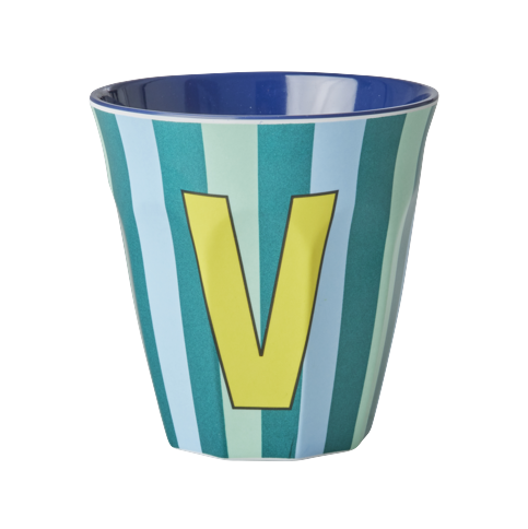 Rice - Melamine Cup with the Letter V - Blue and Green - Medium - 250 ml