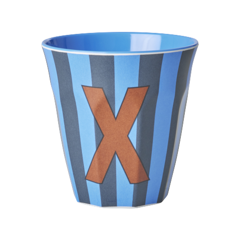 Rice - Melamine Cup with the Letter X - Blue and Brown - Medium - 250 ml