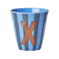 Rice - Melamine Cup with the Letter X - Blue and Brown - Medium - 250 ml
