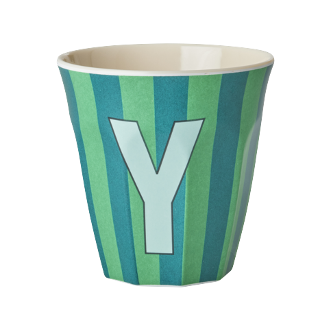 Rice - Melamine Cup with the Letter Y - Blue and Green - Medium