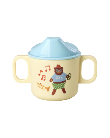 Rice - Melamine 2 Handle Baby Cup with Blue Music Band Print - Blue - 250 ml