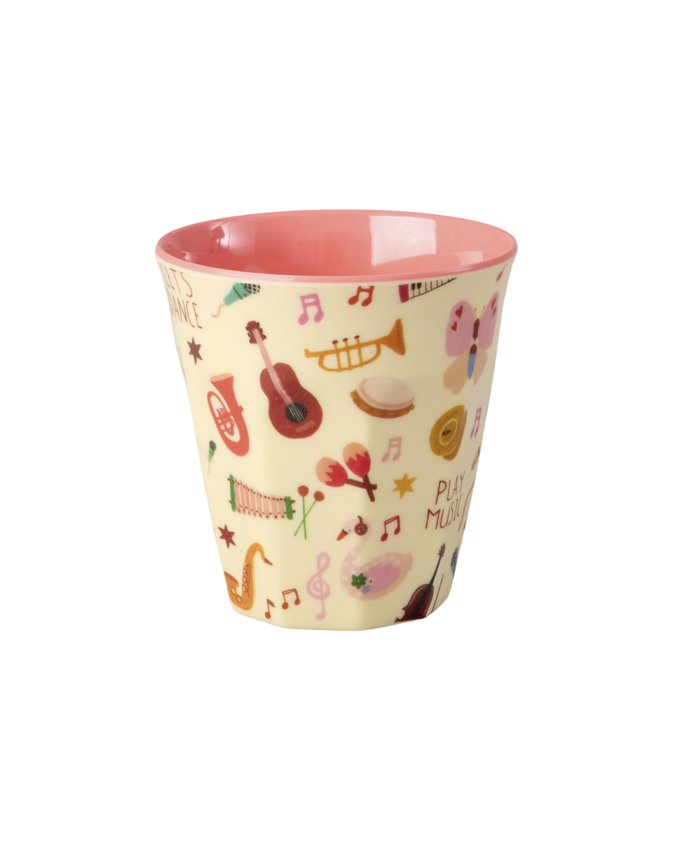 Rice - Melamine Kids Cup with Music Band Print - Pink - Small - 160 ml