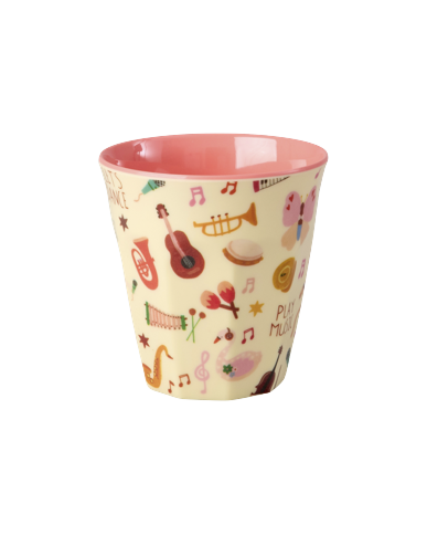 Rice - Melamine Kids Cup with Music Band Print - Pink - Small - 160 ml