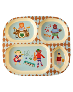 Rice - Melamine Kids 4 Room Plate with Music Band Print - Blue - 21 cm x 21 cm