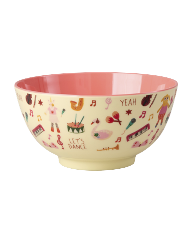 Rice - Melamine Bowl with Pink Music Band Print - Pink - 300 ml