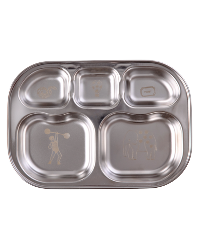 Rice - Stainless Steel 5 Room Plate with Mint Fun Fair Laser Print - Mint - Large
