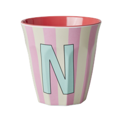 Rice - Melamine Cup with the Letter N - Blue and Pink - Medium - 250 ml