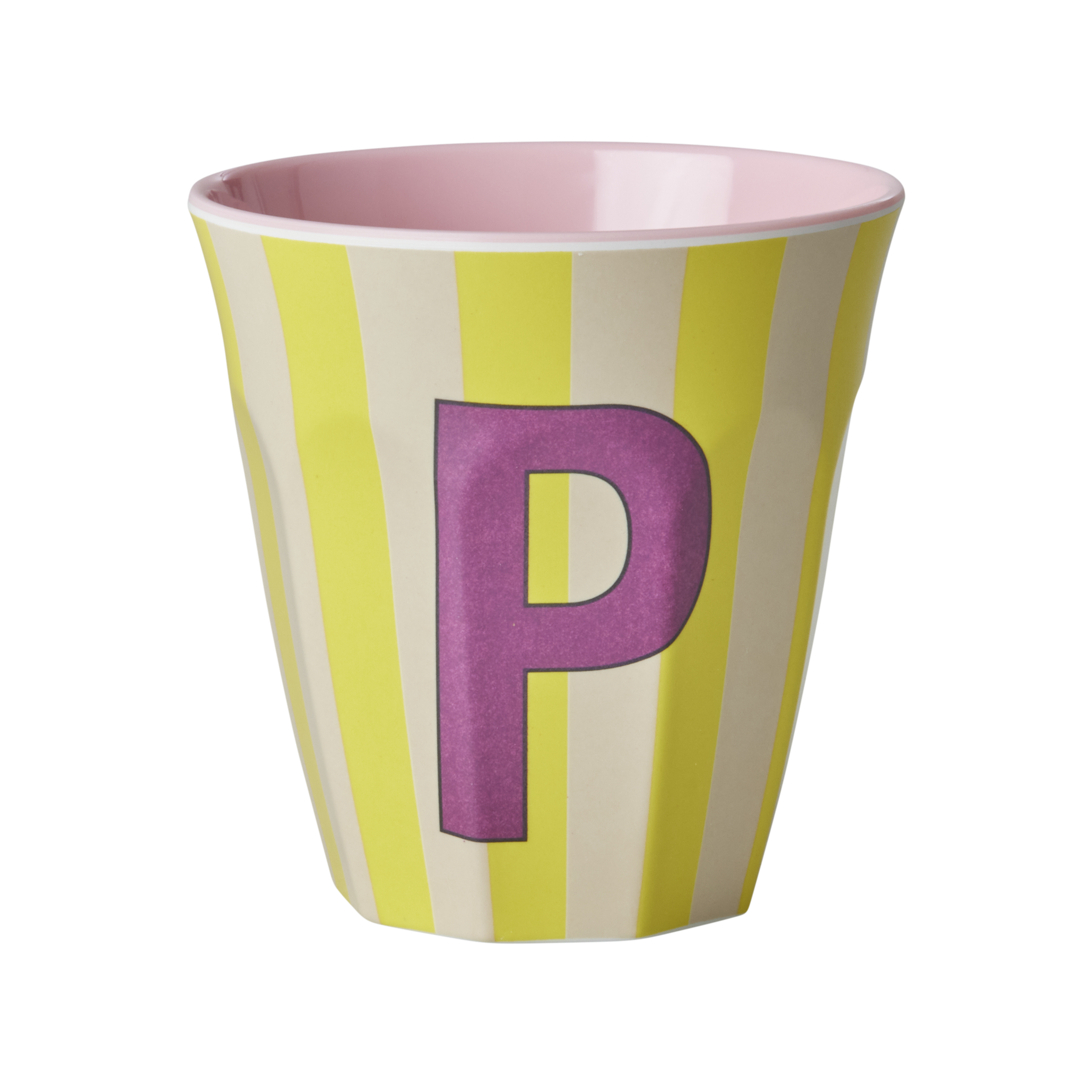Rice - Melamine Cup with the Letter P - Pink and Yellow - Medium