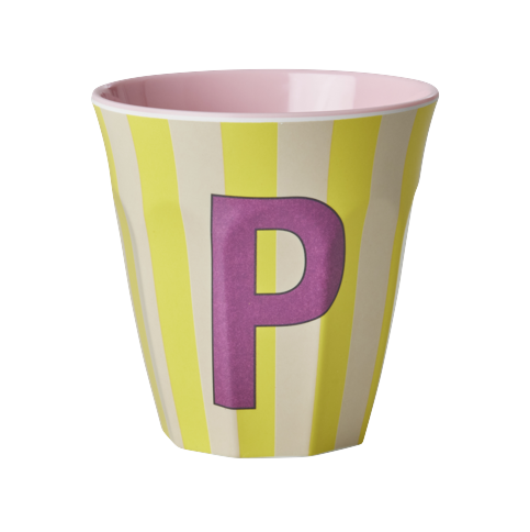 Rice - Melamine Cup with the Letter P - Pink and Yellow - Medium