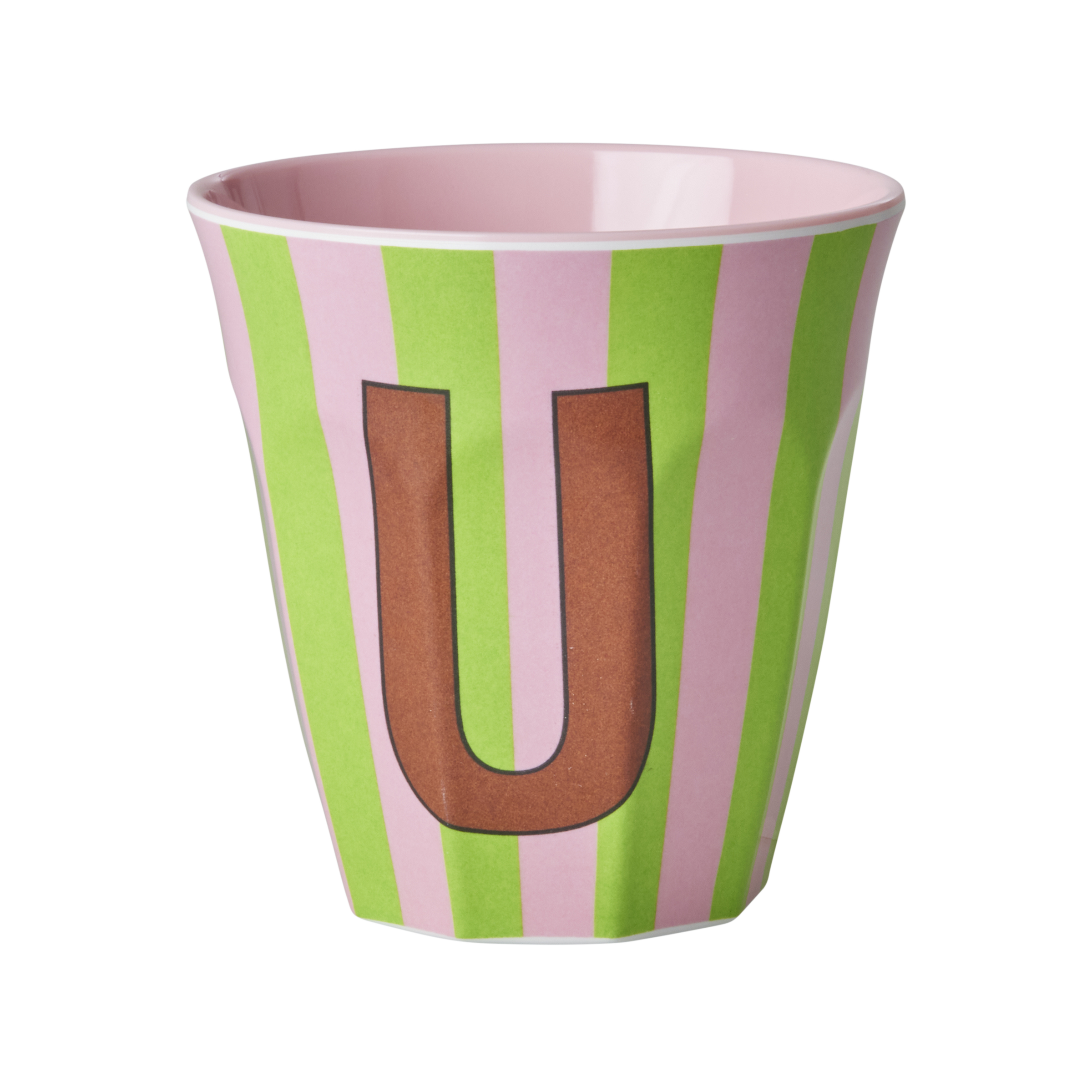 Rice - Melamine Cup with the Letter U - Pink and Green - Medium