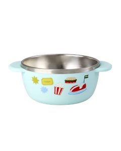 Rice - Stainless Steel Baby Bowl with Fixed Cover - Mint Fun Fair Print - 300 ml