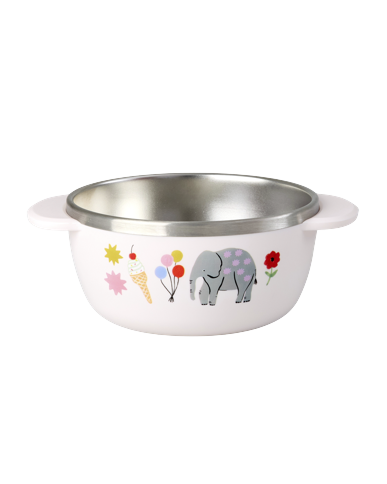 Rice - Stainless Steel Baby Bowl with Fixed Cover - Pink Fun Fair Print - 300 ml