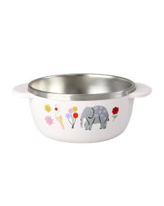 Rice - Stainless Steel Baby Bowl with Fixed Cover - Pink Fun Fair Print - 300 ml