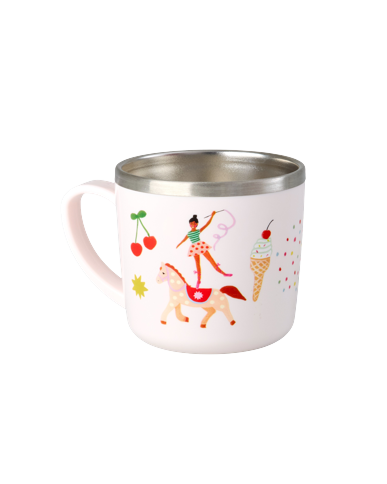 Rice - Stainless Steel Baby Cup with Handle and Fixed Cover - Pink Fun Fair Print - 260 ml
