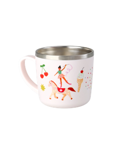Rice - Stainless Steel Baby Cup with Handle and Fixed Cover - Pink Fun Fair Print - 260 ml