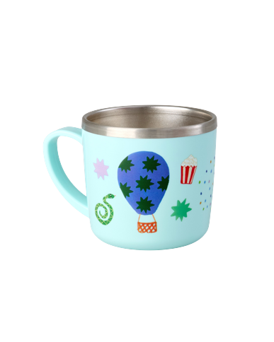 Rice - Stainless Steel Baby Cup with Handle and Fixed Cover - Mint Fun Fair Print - 260 ml