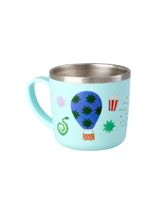 Rice - Stainless Steel Baby Cup with Handle and Fixed Cover - Mint Fun Fair Print - 260 ml