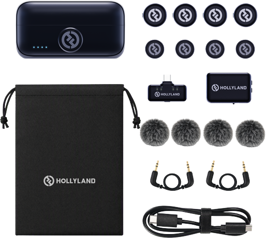 Hollyland - Lark M3 Combo 4TX&2RX USB-C- und Kamera-Empfänger und 4 x kabelloses Mikrofon