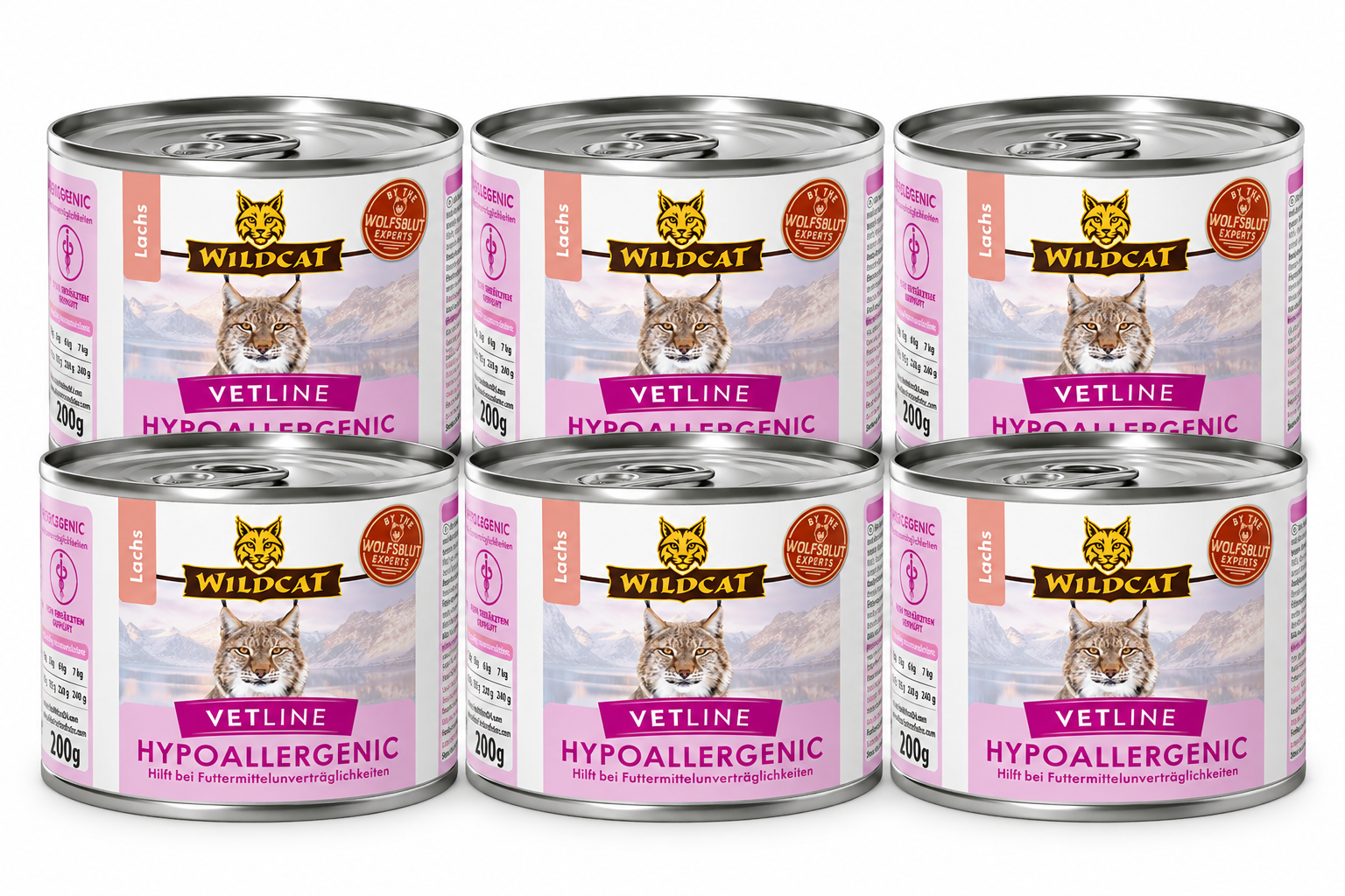 Wildcat - 6 x Vetline Hypoallergenic - Salmon 200 gr  INTRO TILBUD