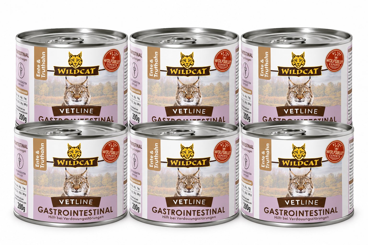 Wildcat - 6 x Vetline Gastrointestinal - Duck & Turkey 200 gr  INTRO TILBUD
