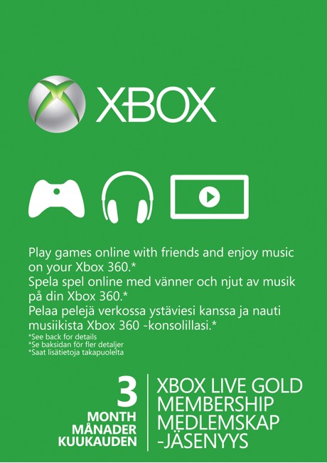 Xbox Live Gold Card (3 mth) (X360/Xbox One)