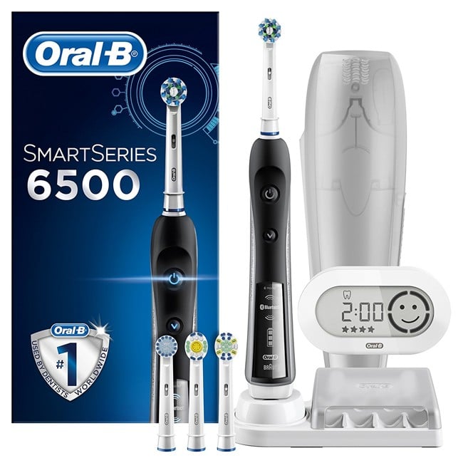 Oral-B Smart Series 6500 CrossAction Electric Rechargeable Toothbrush with Bluetooth Connectivity and Smart Series Powered by Braun - Ships with 2 pin EU plug