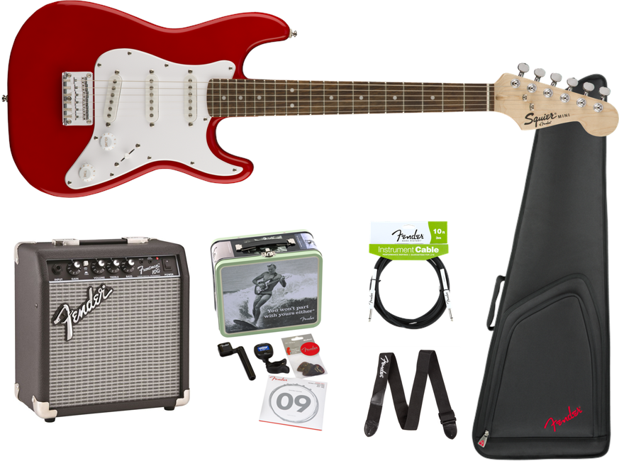 Squier By Fender - Mini Stratocaster V2 - Elektrisk 3/4 Guitar Start Pakke (Torino Red)